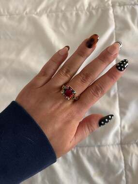 Multi-Color Beaded Statement Ring - Ruby Square Stone